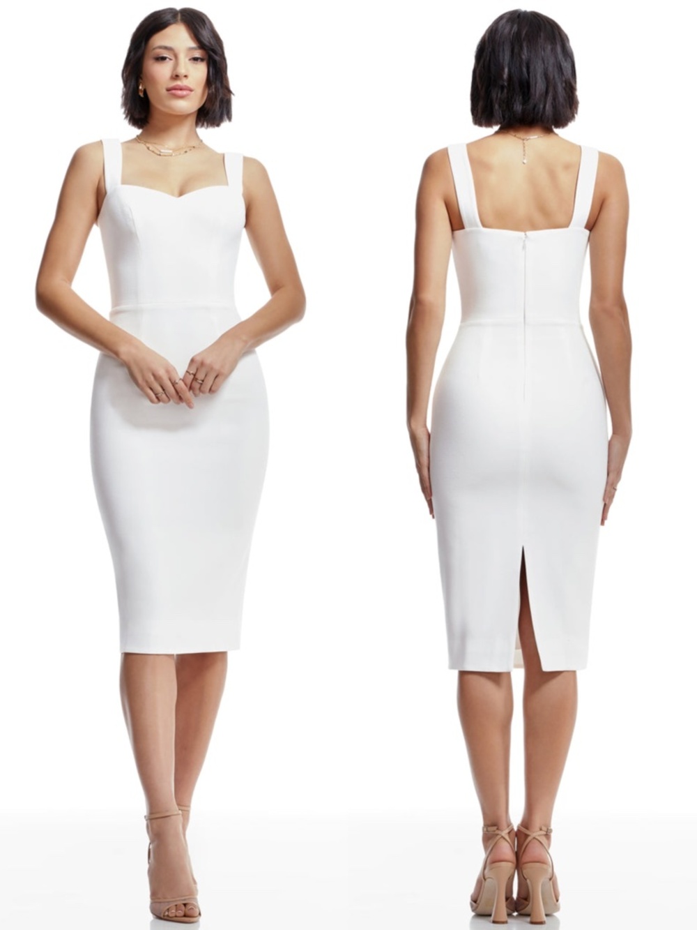 NEW DRESS THE POPULATION Off White NICOLE Sweetheart Neck SHEATH Midi DRESS S